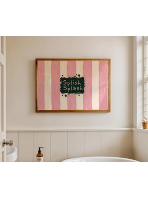 Ninastore Splish Splash Alıntı Baskısı - Yatay Komik Tipografi Banyo Duvar Sanatı - Retro El Çizimi Pembe