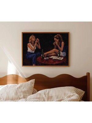 Ninastore Soyut Sigara Içen Kadınlar Yağlı Boya Tablo Baskısı - Yatay Modern Figüratif Illüstrasyon Duvar