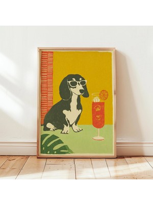 Ninastore Köpek Duvar Sanatı Baskısı Siyah Dachshund Illüstrasyonu Kokteyl Içecek Posteri Mutfak Bar