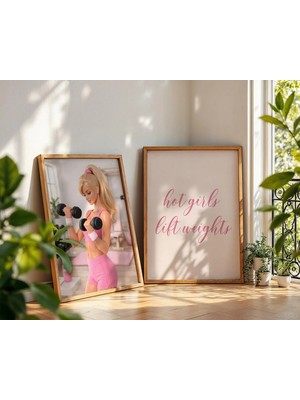 Ninastore Kızlara Özel Egzersiz Baskısı - Pembe Spor Salonu Motivasyon Posteri - Fitness Duvar Sanatı