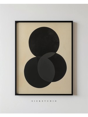 Ninastore Modern Daire Şekilleri Sanat Eseri - Orta Çağ Tarzı Minimalist Soyut Duvar Sanatı - Sade Siyah Bej