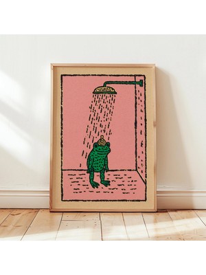 Ninastore Kurbağa Temalı Duş Posteri | Komik Hayvan Duvar Sanatı Baskısı | Sıradışı Banyo Illüstrasyonu |