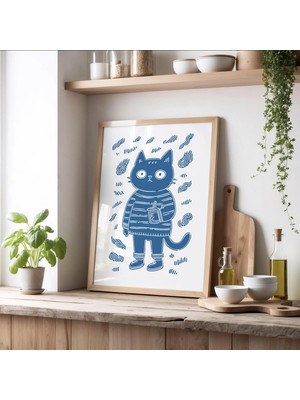 Ninastore Kahve Içen Şirin Kedi Duvar Sanatı - Esrar Içen Kedi Baskısı - Komik Kedi Sever Hediyesi - Neşeli