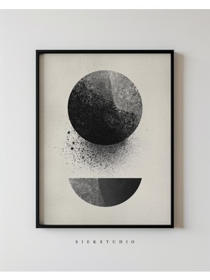 Ninastore Modern Soyut Daire Baskı Tek Renkli Minimalist Siyah ve Bej Geometrik Sanat Eseri - Oturma Odası