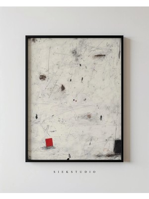 Ninastore Minimalist Kırmızı Küp Soyut Sanat Baskısı Modern Çağdaş Duvar Dekoru - Nötr Eskiz Tarzı Baskı
