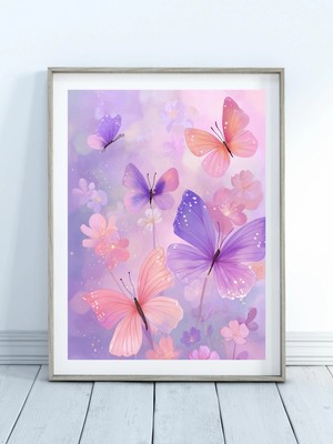 Ninastore Kelebek Baskılı Çocuk Odası Duvar Sanatı - Sevimli Baskılar - Kız Çocuk Odası - Çocuk Duvar Sanatı
