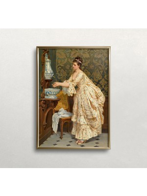 Ninastore Ellerini Yıkayan Kadın Vintage Baskısı: Antik Delft Lavabo Sanatı (Baskı)