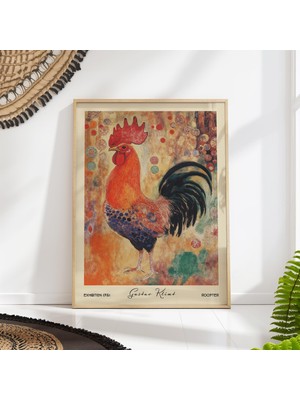 Ninastore Gustav Klimt Horoz Sanat Baskısı, Vintage Çiftlik Hayvanı Duvar Dekoru