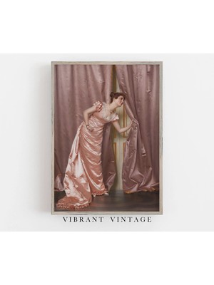 Ninastore Kulak Misafiri Kadın Portresi | Vintage Pembe Regency Sanatı (Baskı)