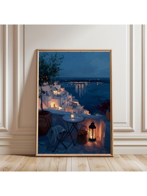 Ninastore Yunan Balkon Baskısı - Sahil Duvar Sanatı - Yatak Odası Dekorasyonu - Oturma Odası Duvar Sanatı -