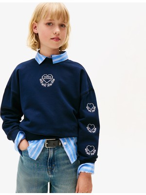 Tommy Hilfiger Embroidered Heart Çocuk Lacivert Sweatshirt