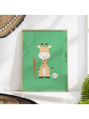 Ninastore Beyzbol Zürafası Temalı Çocuk Odası Baskısı | Safari Sporları Çocuk Duvar Sanatı | Cinsiyetten