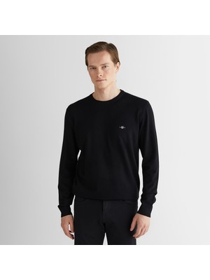 Gant Erkek Siyah Standart Fit Bisiklet Yaka Triko
