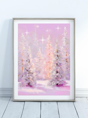 Ninastore Pastel Noel Ağacı Suluboya Baskı - Pastel Noel Dekorasyonu - Tatil Ormanı Sanatı - Kış Harikalar