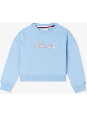 Tommy Hilfiger Script Sequin Çocuk Mavi Sweatshirt