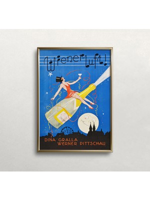 Ninastore Eski Isveç Film Posteri: Uçan Şampanya Şişesi Sanatı (Baskı)