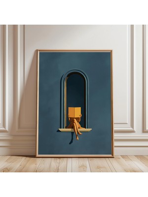 Ninastore Mavi Kadın Kitap Okuma Baskısı - Mavi Duvar Sanatı - Kütüphane - Kitap Severler Için Hediyeler -