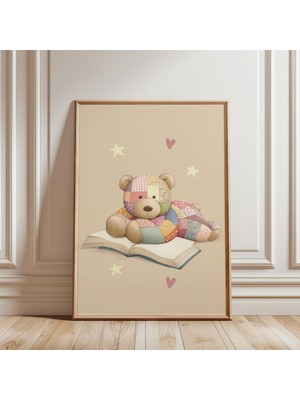 Ninastore Patchwork Ayıcık Baskısı - Kız Çocuk Odası Dekorasyonu - Çocuk Duvar Sanatı - Bebek Odası Duvar
