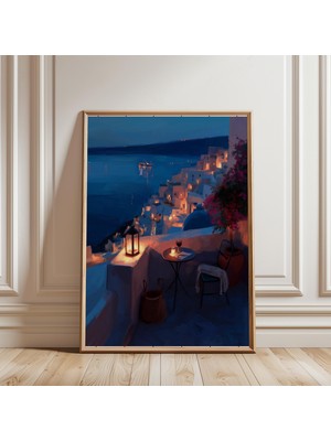 Ninastore Yunan Balkon Baskısı - Sahil Duvar Sanatı - Yatak Odası Dekorasyonu - Oturma Odası Duvar Sanatı -