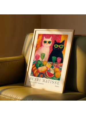 Ninastore Komik Kedi Şarap Baskısı - Kedi Severler Için Hediye - Mutfak Duvar Sanatı - Siyah Kedi Sanatı -