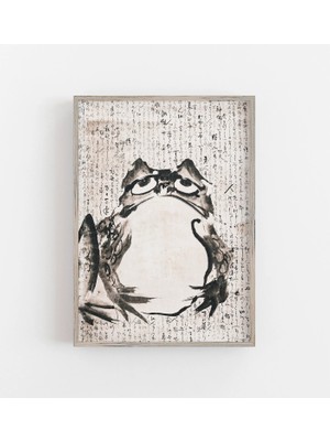 Ninastore Huysuz Kurbağa Sanatı - Soluk Nötr Renkler - Vintage Duvar Sanatı - Japon Kurbağa Baskısı - Asya