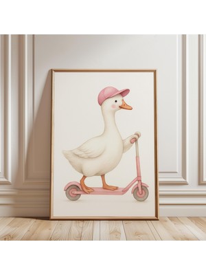Ninastore Şirin Scooter Kaz Baskısı - Kız Çocuk Hediyeleri - Bebek Odası Duvar Sanatı - Küçük Kız Çocuk