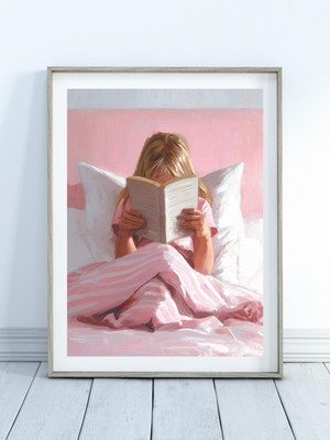 Ninastore Kitap Okuyan Kız Çocuk Sanat Baskısı – Kız Çocuk Duvar Sanatı – Kitap Sever Duvar Sanatı – Okuma