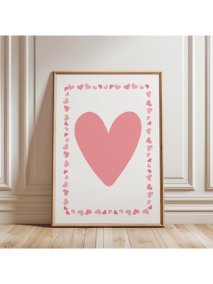 Ninastore Pembe Kalpler Baskısı - Pembe Baskılar - Kalp Baskısı - Kız Çocuk Odası Dekorasyonu - Bebek Odası