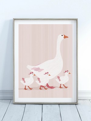 Ninastore Kaz Baskısı – Pastel Çiftlik Hayvanı Posteri – Çocuk Odası Duvar Sanatı – Kız Çocuk Odası