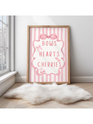 Ninastore Pembe Kurdeleler, Kalpler, Kirazlar Baskısı - Pembe Baskılar - Kız Çocukları Için Hediye - Şık Oda