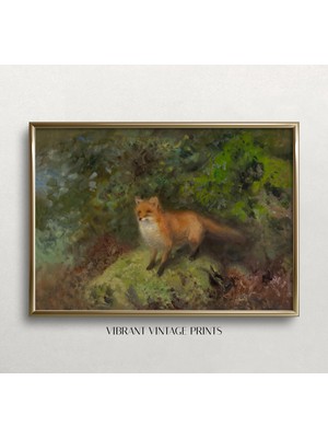 Ninastore Ormanda Tilki Temalı Vintage Baskı: Soluk Nötr Antika Sanat Eseri (Baskı)