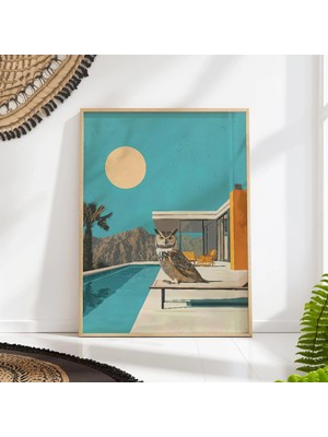 Ninastore Yüzyıl Ortası Modern Baykuş Sanat Baskısı: Sürreal Çöl Havuzu Posteri