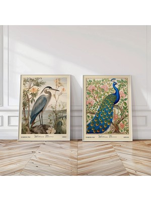 Ninastore William Morris Sanat Baskı Seti: Balıkçıl ve Tavus Kuşu Botanik Duvar Dekoru