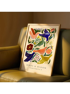 Ninastore Renkli Kuş ve Çiçek Duvar Sanatı Baskısı - Botanik Bahar Kuşları Posteri - Matisse Tarzı Doğa