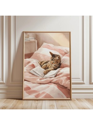 Ninastore Kedi Okuma Baskısı - Yatak Odası Dekorasyonu - Okuma Duvar Sanatı - Kütüphane - Kitap Severler Için