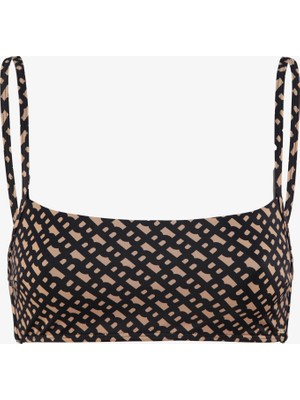 Boss Monogram Bandeau Kadın Siyah Bikini Üstü