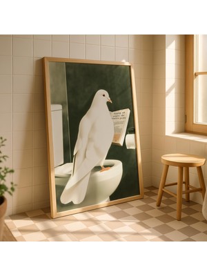 Ninastore Komik Güvercin Banyo Sanat Baskısı – Insanların Üzerine Dışkılayan Duvar Sanatı – Mizahi Tuvalet