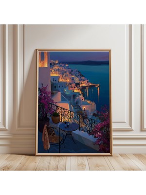 Ninastore Yunan Balkon Baskısı - Sahil Duvar Sanatı - Yatak Odası Dekorasyonu - Oturma Odası Duvar Sanatı -