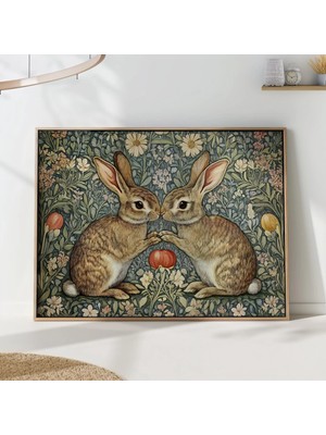 Ninastore William Morris Tavşan Baskısı - Vintage Çiçekli Orman Duvar Sanatı Çiftlik Hayvanı Posteri