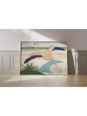 Ninastore Vintage Flamingo Art Deco Baskı: Zarif Kuş Illüstrasyonu