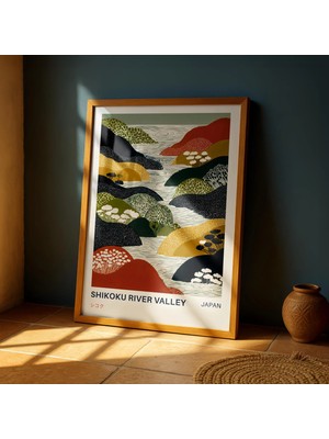 Ninastore Şikoku Nehri Vadisi Vintage Sanat Baskısı – Japon Manzara Posteri – Japon Nehri ve Dağ Duvar Dekoru