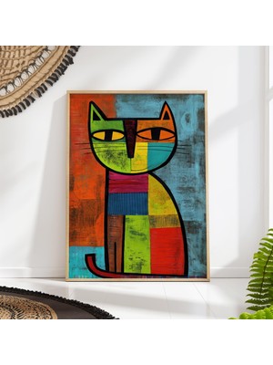 Ninastore Modern Soyut Kedi Sanat Baskısı – Gökkuşağı Orta Çağ Dekorasyonu
