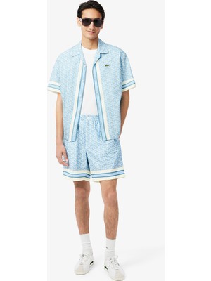 Lacoste Lightweight Monogram Print Erkek Mavi Şort