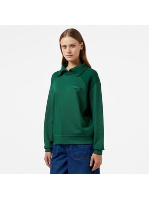 Lacoste Kadın Regular Fit Fermuarlı Dik Yaka Koyu Yeşil Sweatshirt