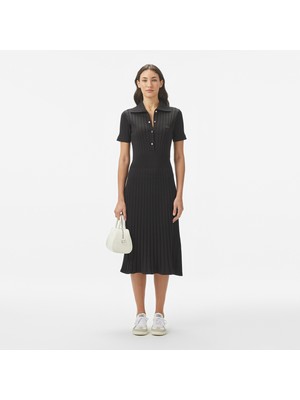 Lacoste Kadın Flare Fit Kısa Kollu Polo Yaka Siyah Elbise