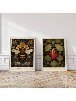 Ninastore William Morris Arı ve Uğur Böceği Baskı Seti: Kır Evi Tarzı Botanik Duvar Sanatı
