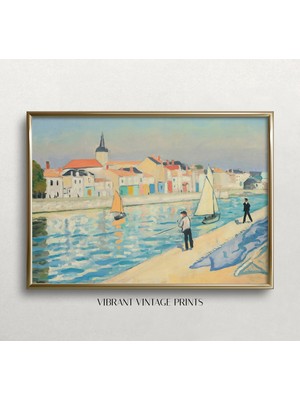 Ninastore Fransa'da Balıkçılık | Vintage Duvar Sanatı | Yumuşak Pastel Renkler | Renkli Duvar Sanatı |