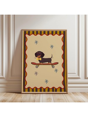 Ninastore Dachshund Kaykay Baskısı - Çocuk Odası Dekorasyonu - Köpekler - Kahverengi Dekorasyon - Erkek Çocuk