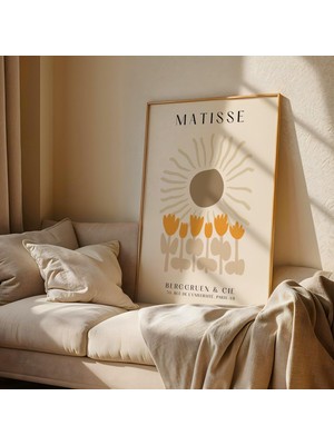 Ninastore Krem Rengi Matisse Duvar Sanatı – Güneş ve Laleler Baskısı | Bej Soyut Çiçek Posteri | Modern Ev