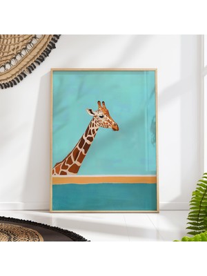 Ninastore Zürafa Safari Duvar Sanatı Minimalist Hayvan Baskılı Mavi Safari Çocuk Odası Dekorasyonu
